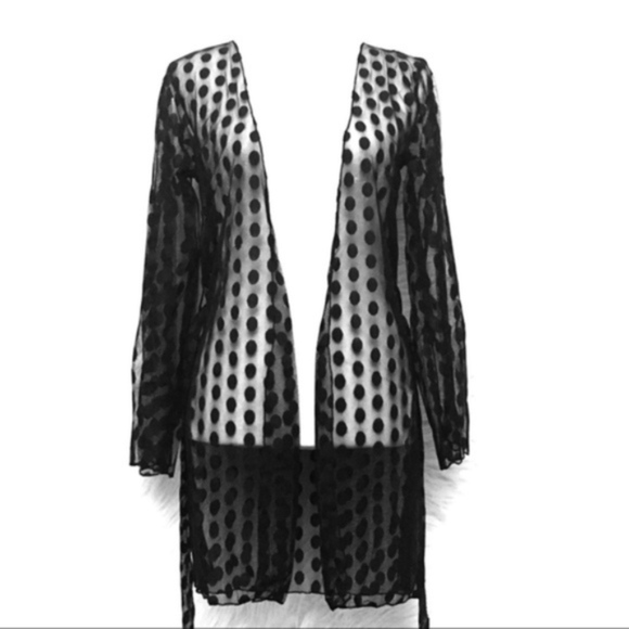 Savvy Sexy Set Lace Polka Dot Kimono Wrap Lingerie - Picture 3 of 11